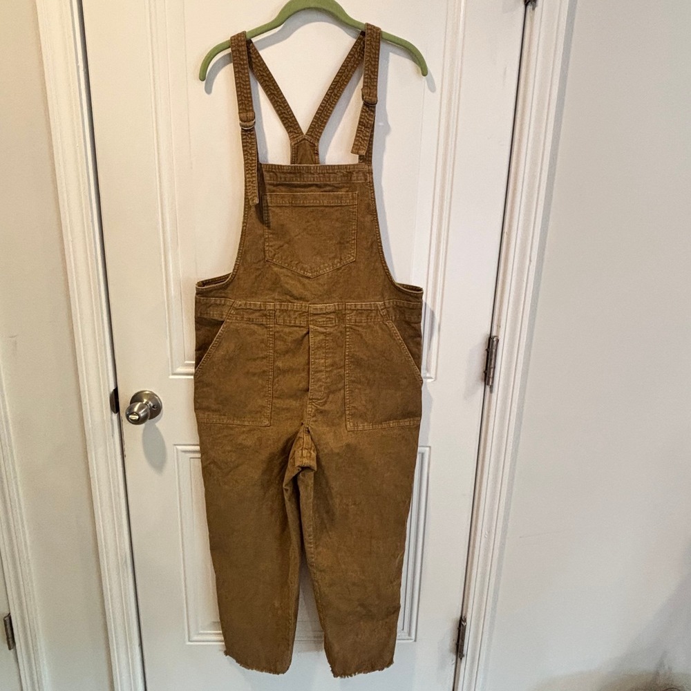 Aerie Women Overalls Sz Large Brown Corduroy Raw Hem Adjustable Straps Utility